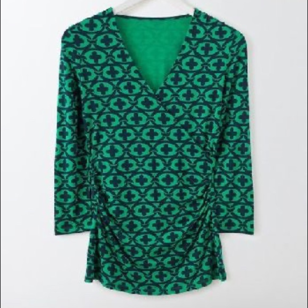 Boden Meadow Green Linked Floral Wrap Top Size 6